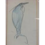 J.A.S., study of a Blue Heron and another of a Kestrel, watercolour and crayon, together with a