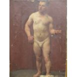 Slade School (20th Century), Study of a naked man, indistinctly signed on the reverse and