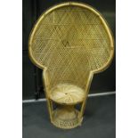 A large vintage/retro rattan 'peacock' chair, 152cm h