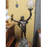 A bronzed spelter figure of Victory as a lamp