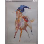 Jacquie Jones (British, b. 1961), A pair of watercolours of Jockeys, both signed lower right, 36.5 x