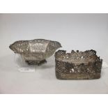 A Continental silver hexagonal shape sweetmeat dish with pierced decoration, on a raised cast