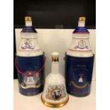 Bells whisky commemorative Wade decanters, sealed. Princesses Beatrice and Eugenie, and Wedding of