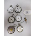 Six open faced silver cased pocket watches, condition and sizes vary