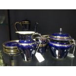 A Sevres 'Dores' coffee service for six, the blue ground bodies gilt with foliage