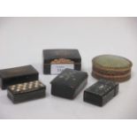 Six snuff boxes in tortoiseshell, horn, papier mache and card, the latter dated 1819 (6)