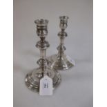 A pair of modern silver candlesticks, London 1971, in 17th century style with knopped stems and