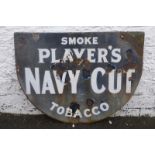 A Player's Navy Cut Tobacco shaped double sided enamel sign, 24 x 18".