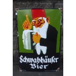 A decorative German pictorial enamel sign, 15 3/4 x 23 1/2".