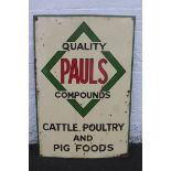 A Pauls Compounds Cattle, Poultry and Pig Foods rectangular enamel sign, 32 x 48".