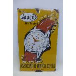 An Indian enamel sign "Trust Awco It's Tested" Associated Watch Co. Ltd, Bombay, 15 x 24".