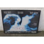 A framed and glazed Patrick Swayze, Demi Moore and Whoopi Goldberg film poster for "Ghost".