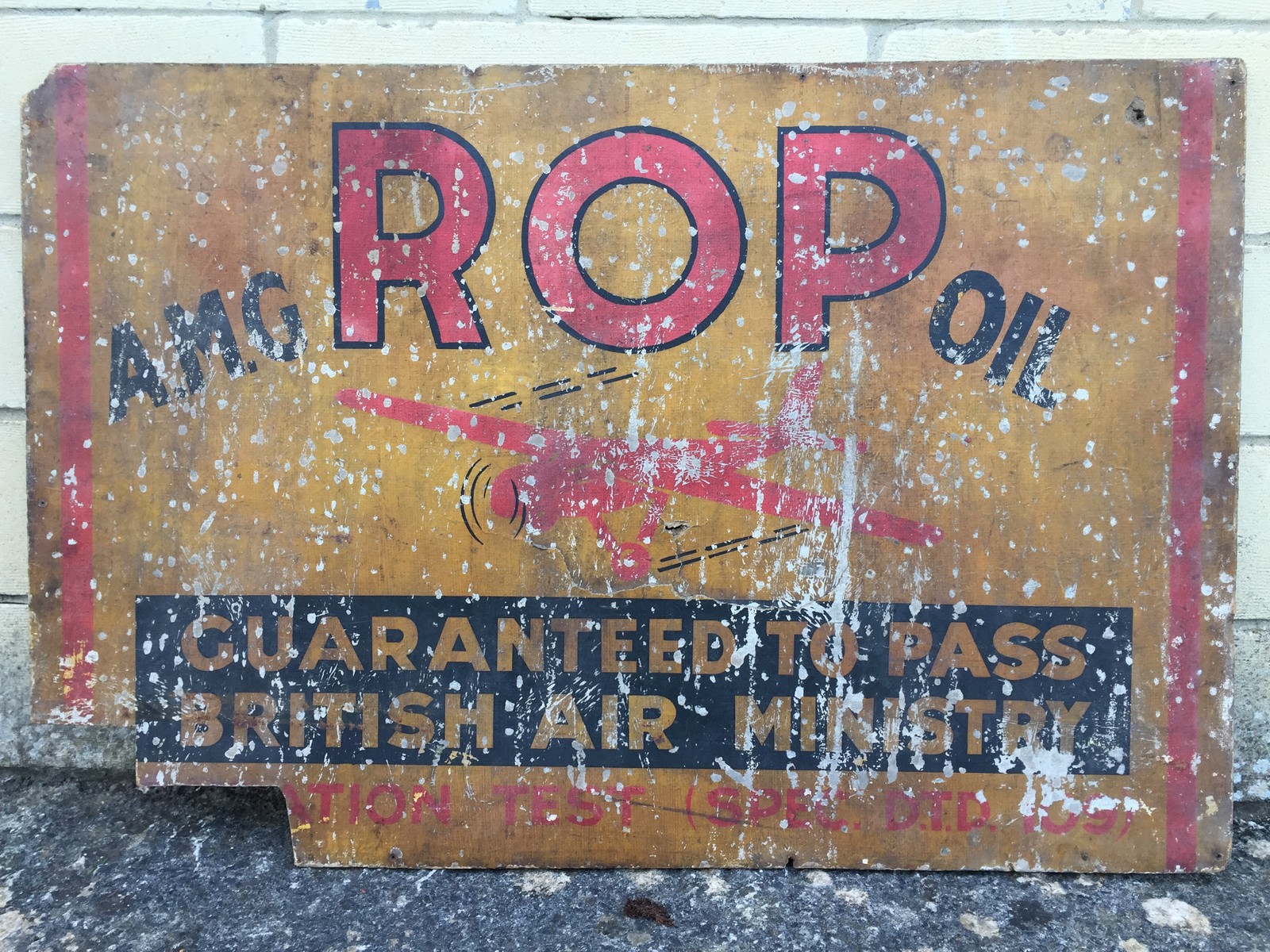 A rare ROP AMG Oil pictorial hardboard advertising sign - Guaranteed to pass British Air Ministry,