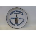 A Kenway's Famous Stone Beer Table Waters part pictorial enamel circular tray, 11 1/2" diameter.