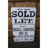 An early "To Be Sold or Let" rectangular enamel sign for Engall, Sanders and Co. Cheltenham