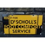 A Dr Scholl's Foot Comfort double sided rectangular enamel sign, 22 x 12".
