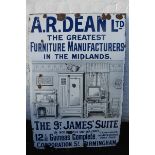 A large A.R. Dean Ltd Furniture Manufacturer pictorial enamel sign depicting "The St. James' Suite