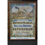 A framed and glazed reproduction pictorial advertisement depicting Faversham Steam Brewery, Shepherd