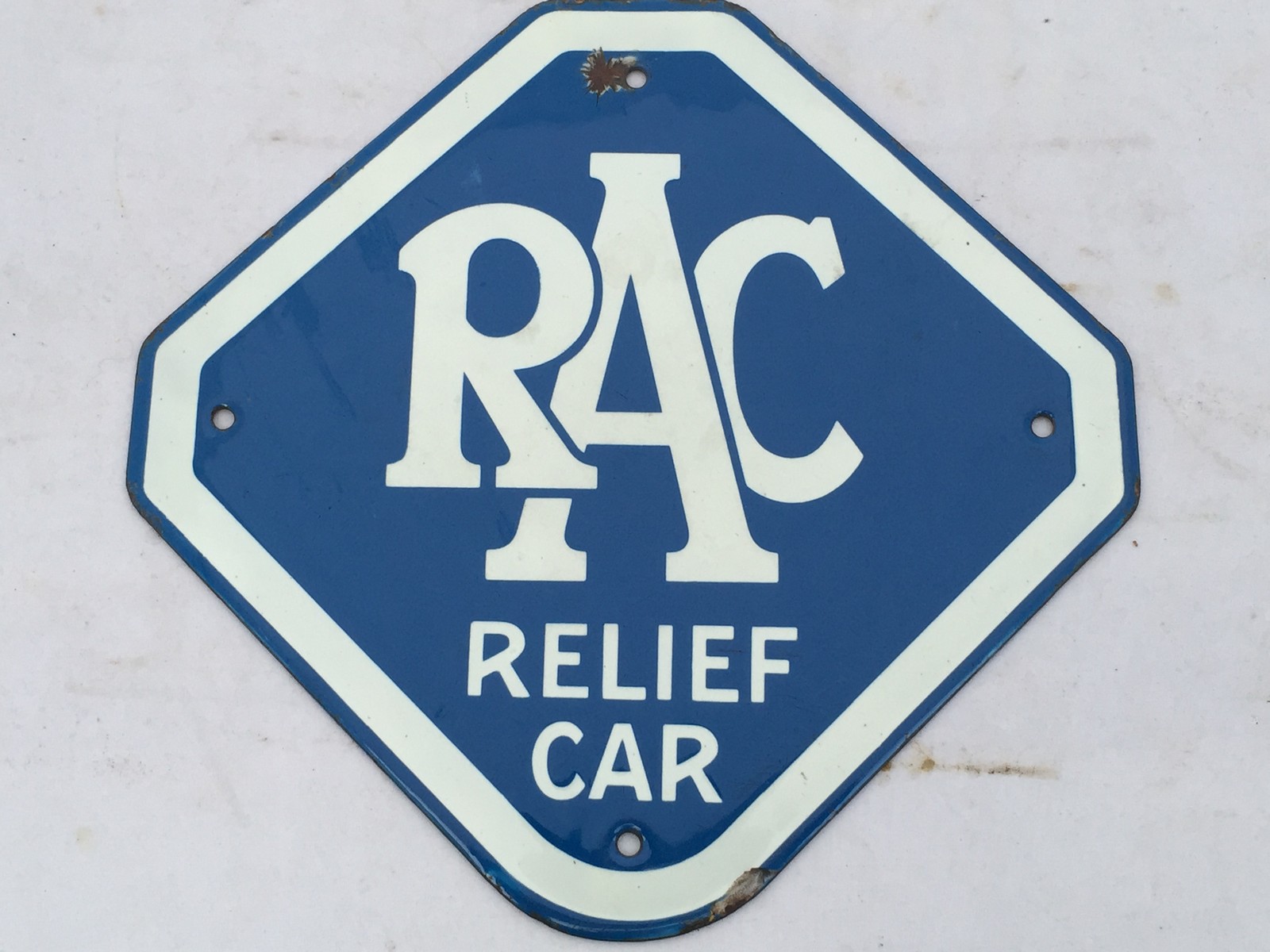 A small RAC Relief Car enamel sign, with good gloss, 10 1/2 x 10 1/4".