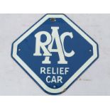 A small RAC Relief Car enamel sign, with good gloss, 10 1/2 x 10 1/4".