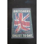 A large WWII poster "Britishers Enlist To-Day", the Hegeman Print N.Y. and three smaller recruitment