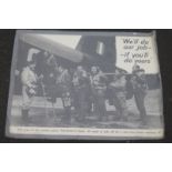 A large WWII pictorial poster depicting the crew of the bomber plane "MacRobert's Reply", all