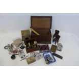 A box of mixed collectables including tins, cufflinks, a jewellery box etc.