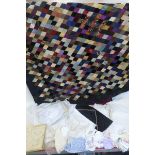 An assortment of linen including a handmade patchwork quilt etc.