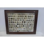 An oak framed and glazed display of 147 British military cap badges.