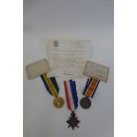 A WWI Casualty Medal trio with paperwork to 2981 PTE. L. J. Mayer, 20 LOND. R. who died on 31st