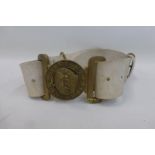 A military post 1953 heavy white plastic belt with buckle.