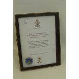 A framed Ministry of Defence letter with an H.M. Armed Forces Veteran badge and a British Berlin Air