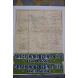 Two Great Northern & City Railway window poster strips and a London & North Eastern Railway map.