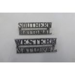 A Southern National cap badge and another for Western National.