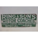 A Ring & Son's Motor Coaches rectangular enamel sign, 24 x 9".