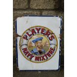 A Player's Navy Mixture double sided enamel sign with hanging flange, pictorial to one side, 14 x