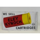 An Eley Kynoch Cartridges pictorial double sided enamel sign with hanging flange, by Bruton of