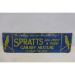 An unusual Spratt's Canary Mixture part pictorial enamel sign, 30 x 9".