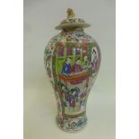 A 19th Century Chinese famille rose lidded vase, 12" high (a/p).