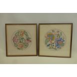 Two framed and glazed needlework tapestries.