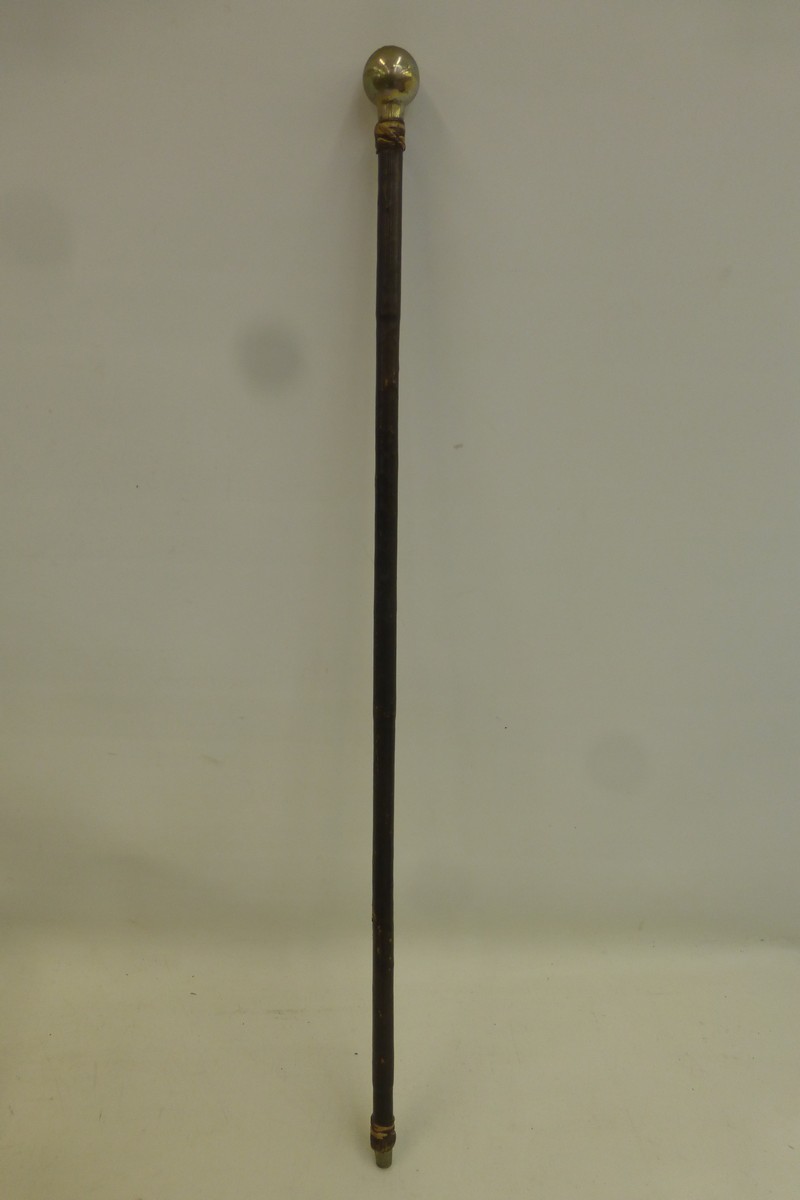 A Royal West African Frontier Force R.W.A.F.F. Kumasi leather covered wooden shafted swagger stick - Image 2 of 2