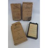 Three boxed 1943 military cell secondary portable batteries in their original boxes.