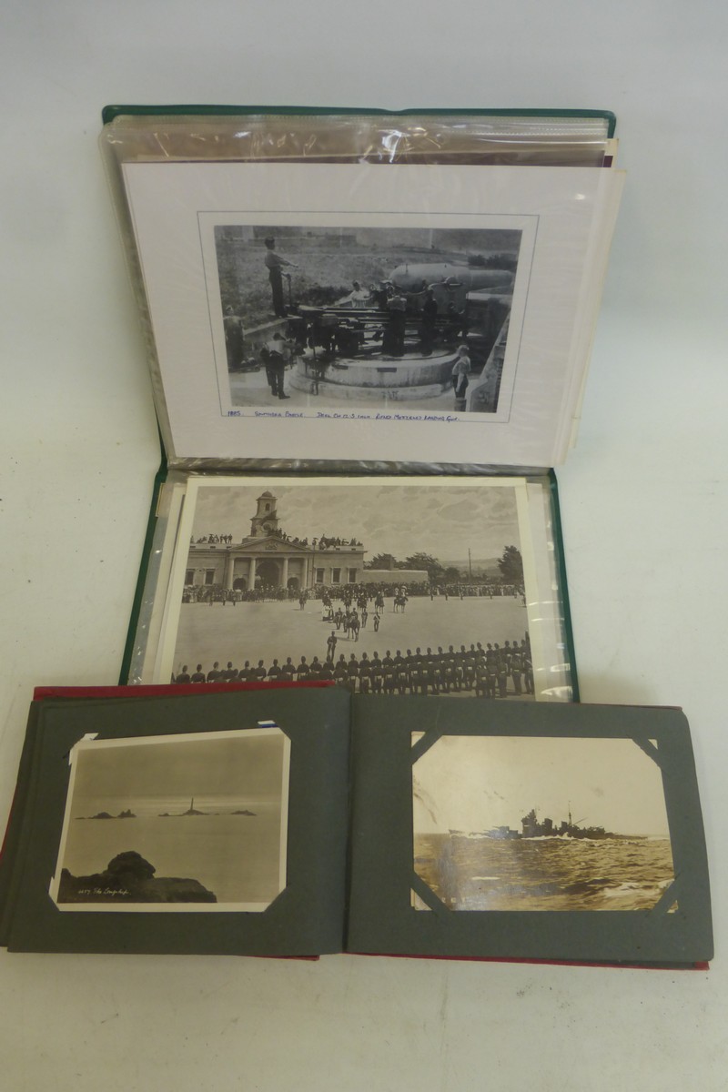 Two albums of 72 military postcards and photographs.