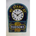 A Hudsons' Soap "we start at...." enamel clock by Chromo, of rare small size, with some