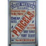 A Great Western Railway poster - 'Parcels conveyed to all parts at cheap rates', printed by