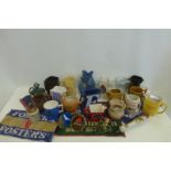 A large group of pub related jugs, all with advertising on including a Plymouth Gin "The Spirit of