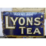 A Lyons' Tea double sided enamel sign by Griffiths & Browett, lacking hanging flange, 15 x 9".