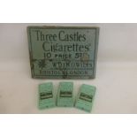 A Wills "Three Castles" Cigarettes counter top box with three "live" packets from 1913, with