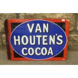 A Van Houten's Cocoa double sided enamel sign with hanging flange, of unusual colouring, both
