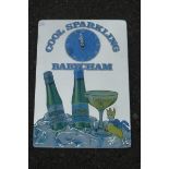 A Babycham "Cool Sparkling" rectangular wall clock, with original box, by repute working.
